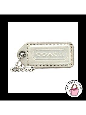 2" Medium Y2K VINTAGE COACH White Leather Nickel Fob Bag Charm Keychain Hang Tag